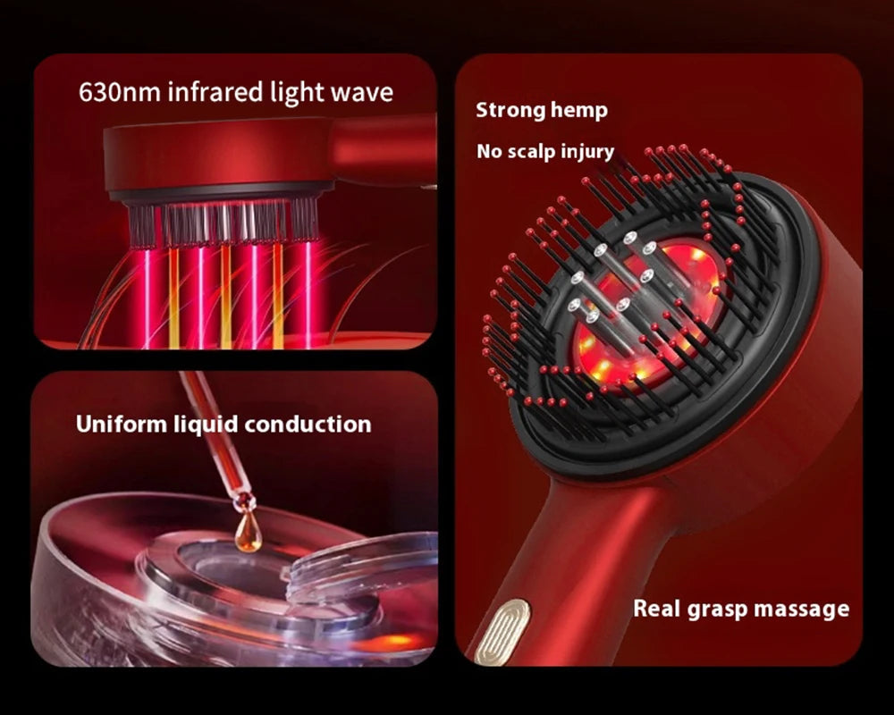 Electric Massage Comb with Vibration Red Light Therapy Scalp Brush Hair Growth Anti-Hair Loss Liquid Oil Applicator Hair Care